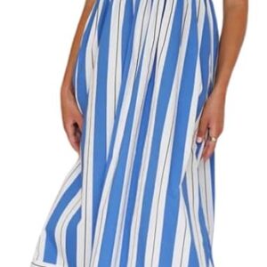 Women's Striped Spaghetti Strap Cutout Maxi Dress Sleeveless