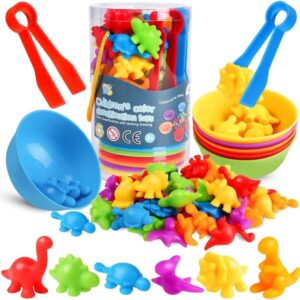 48 Pcs Counting Dinosaurs Toys - Matching Game With Sorting Bowls