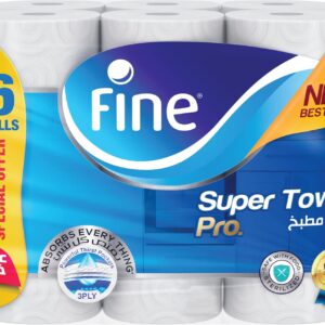 Fine Kitchen Super Towel Pro, 6 Rolls 60 Sheets x 3 Ply Paper Tissue