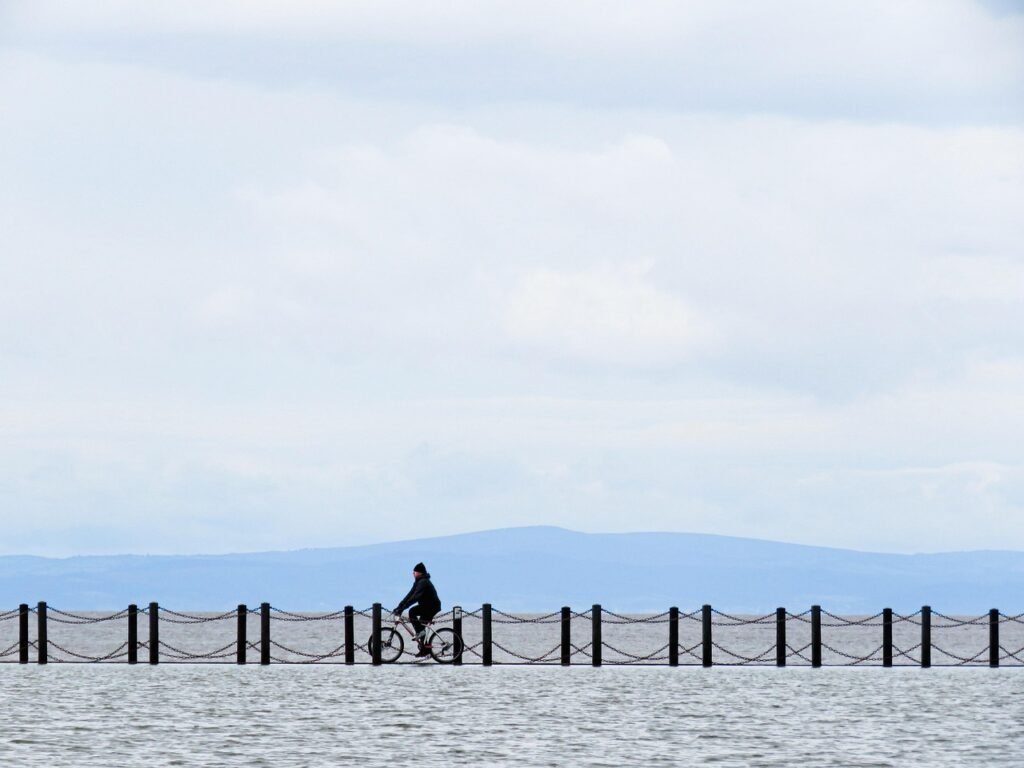 bicycle, ride, leisure, nature, adventure, outdoors, cycling, sea, ocean, cyclist, railings, hills, water